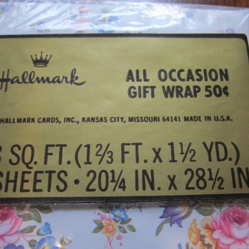 Vintage Hallmark All Occasion Gift Wrap Floral Open Package Partial Sheet Pretty